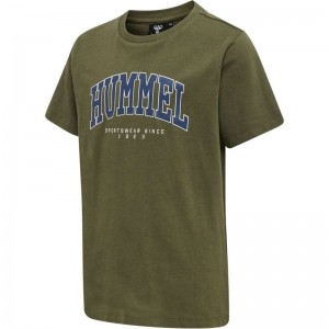 Hummel Fast S/S T-skjorte Barn Olivengrønne | 350198-738